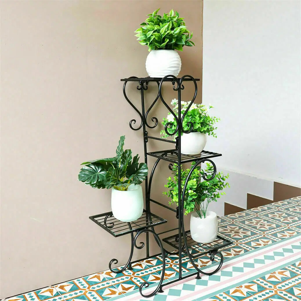 4 Tier Metal Plant Stand Indoor Outdoor Garden Rack
