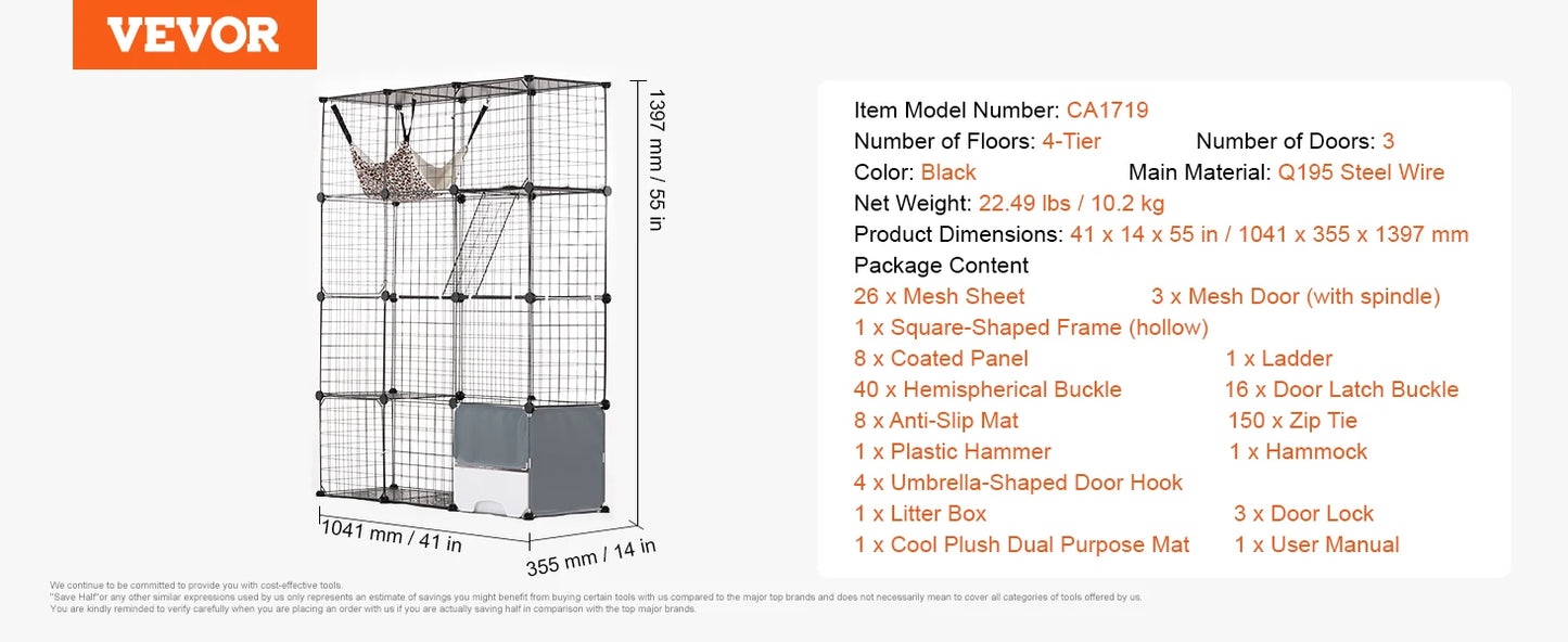 SucceBuy Five Level Cat Cage Enclosure With Front Doors Ramp