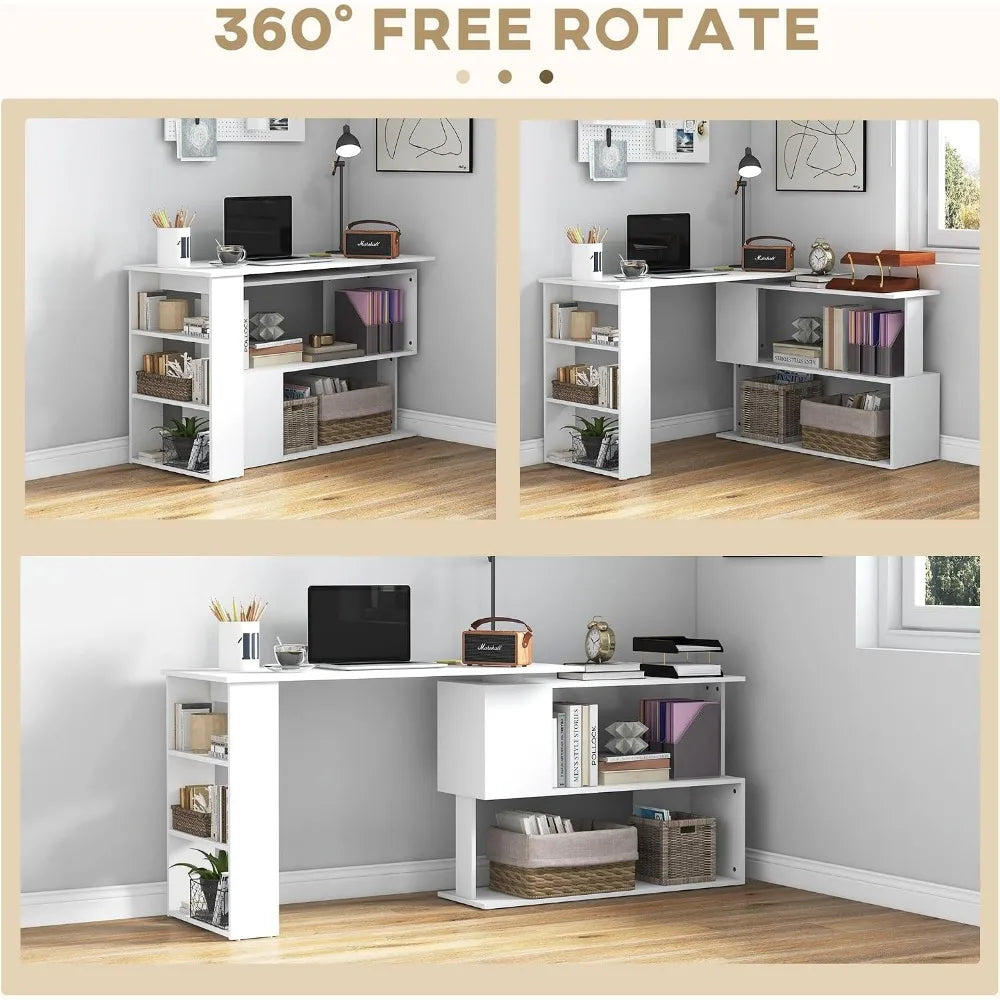 L Shaped Desk With Rotating Stand And Storage