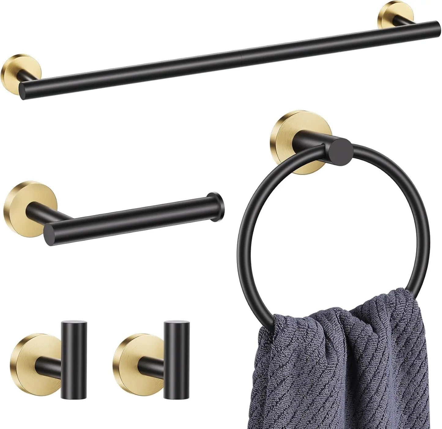 Stainless Steel Bathroom Hardware Set Wall Mounted Towel Bar Towel Ring Holder