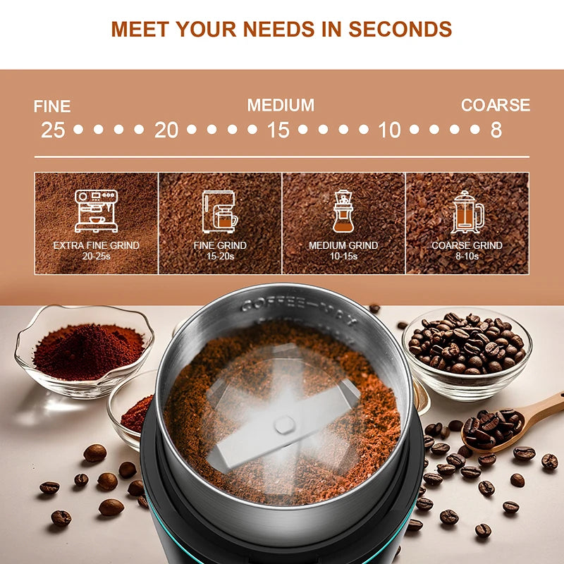 KIRAINAFLY Professional Coffee Grinder With Removable Stainless Steel Cup
