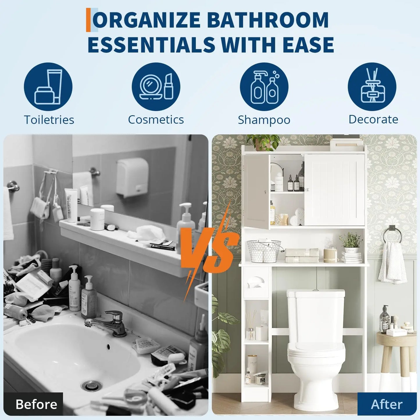 Barn Door Over Toilet Storage Cabinet, Adjustable Shelves & TP Holder, Freestanding Bathroom Organizer, Space Saver