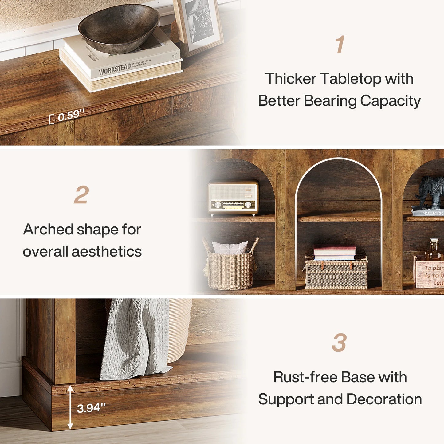 Tribesigns Farmhouse Console Table With 3 Tier Storage Wooden Design