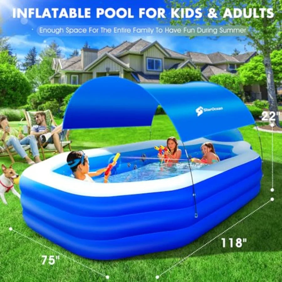 Inflatable Pool With Canopy For Adults With Seats And Backrest