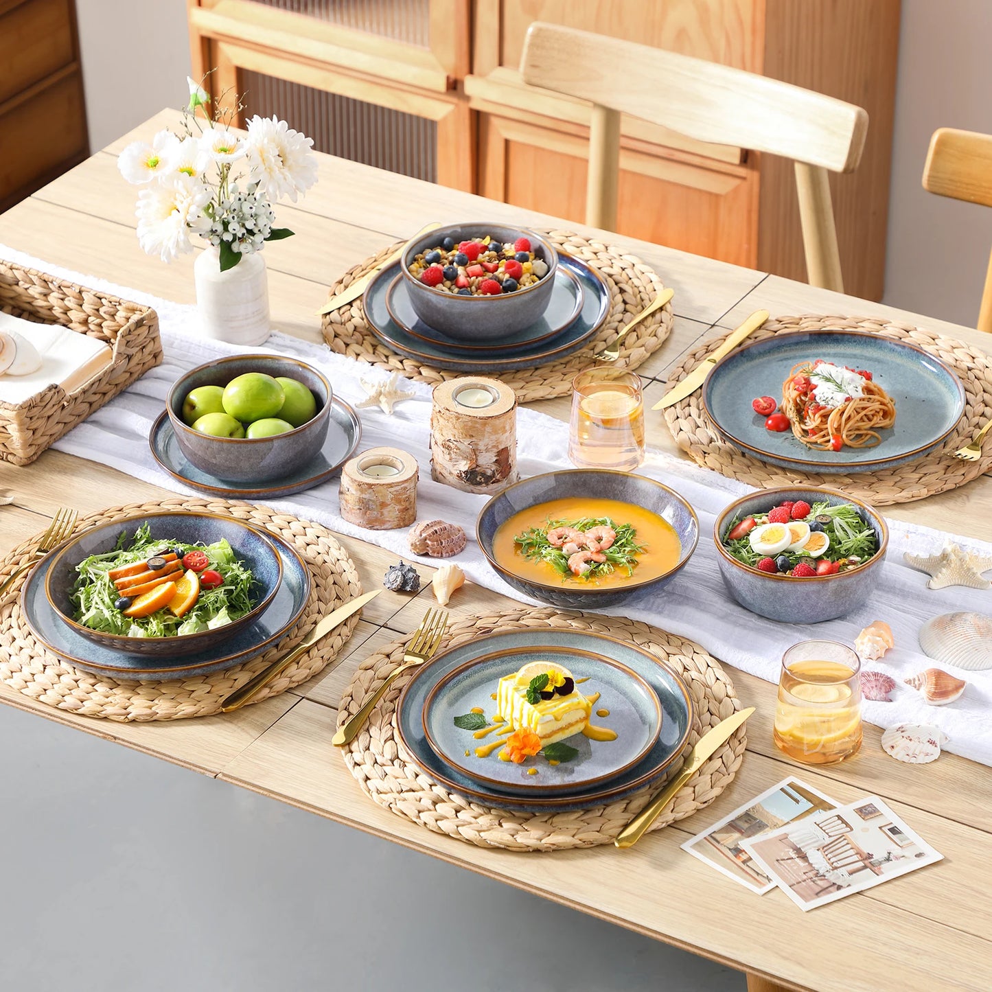 MALACASA Reactive Glaze Stoneware Dinnerware Sets For Everyday Use