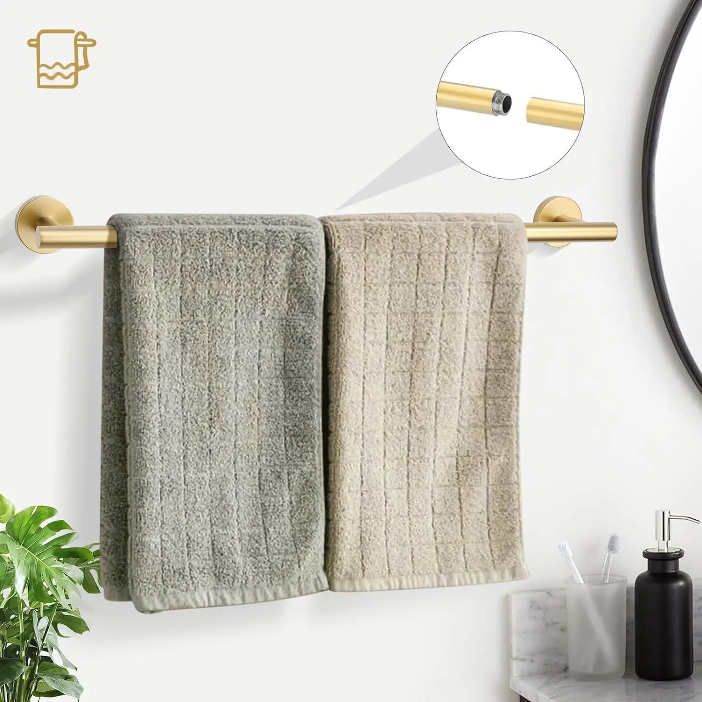 Brushed Gold Stainless Steel Bathroom Hardware Set With Towel Bar