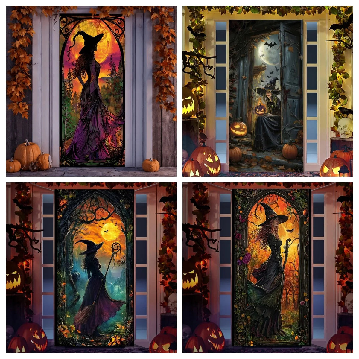 Halloween Witch Door Cover Backdrop Banner Party Decoration