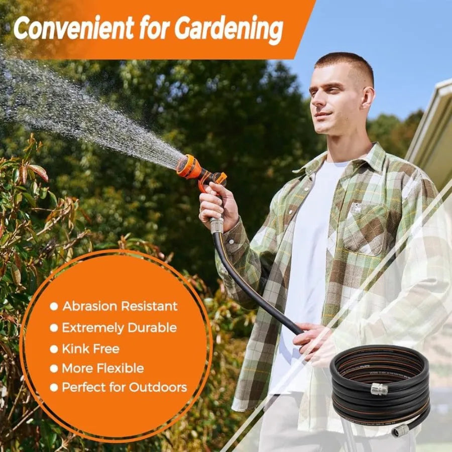 Garden Hose 5/8 Custom Length Heavy Duty No Kink Flexible Rubber Garden Hose Leakproof Water Hose 600 Burst PSI 50ft Male to Fe