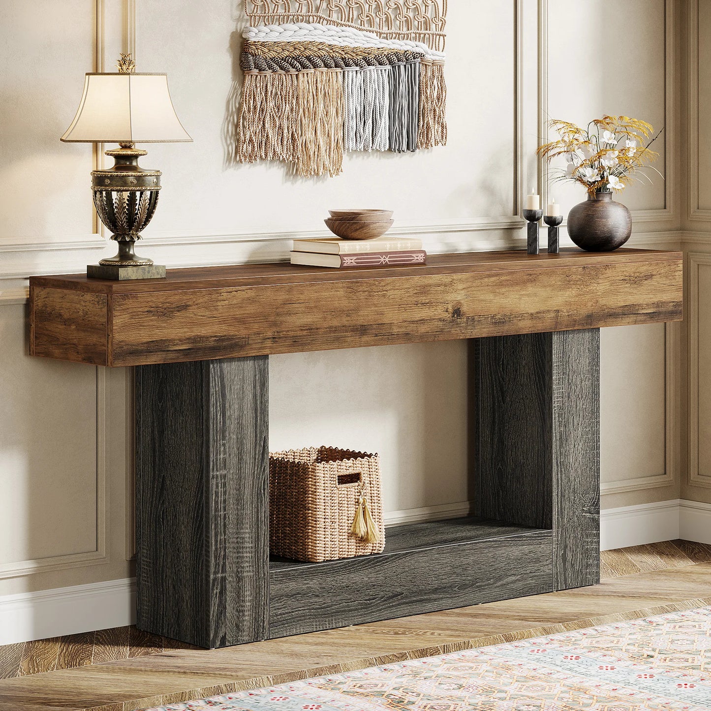Little Tree Farmhouse Console Table 2 Tier U Shaped Base