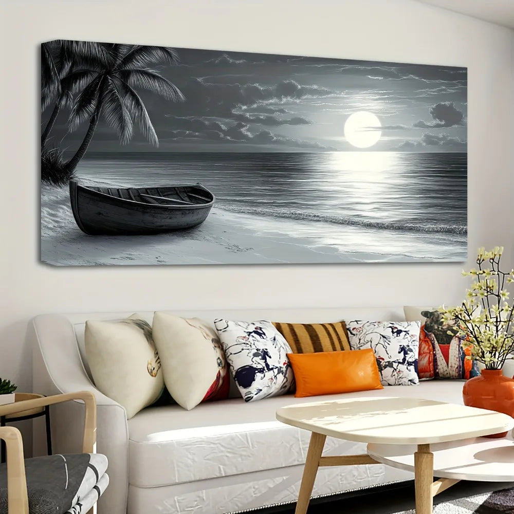 Pine Wood Frame Wall Art Seascape Oil Painting Print