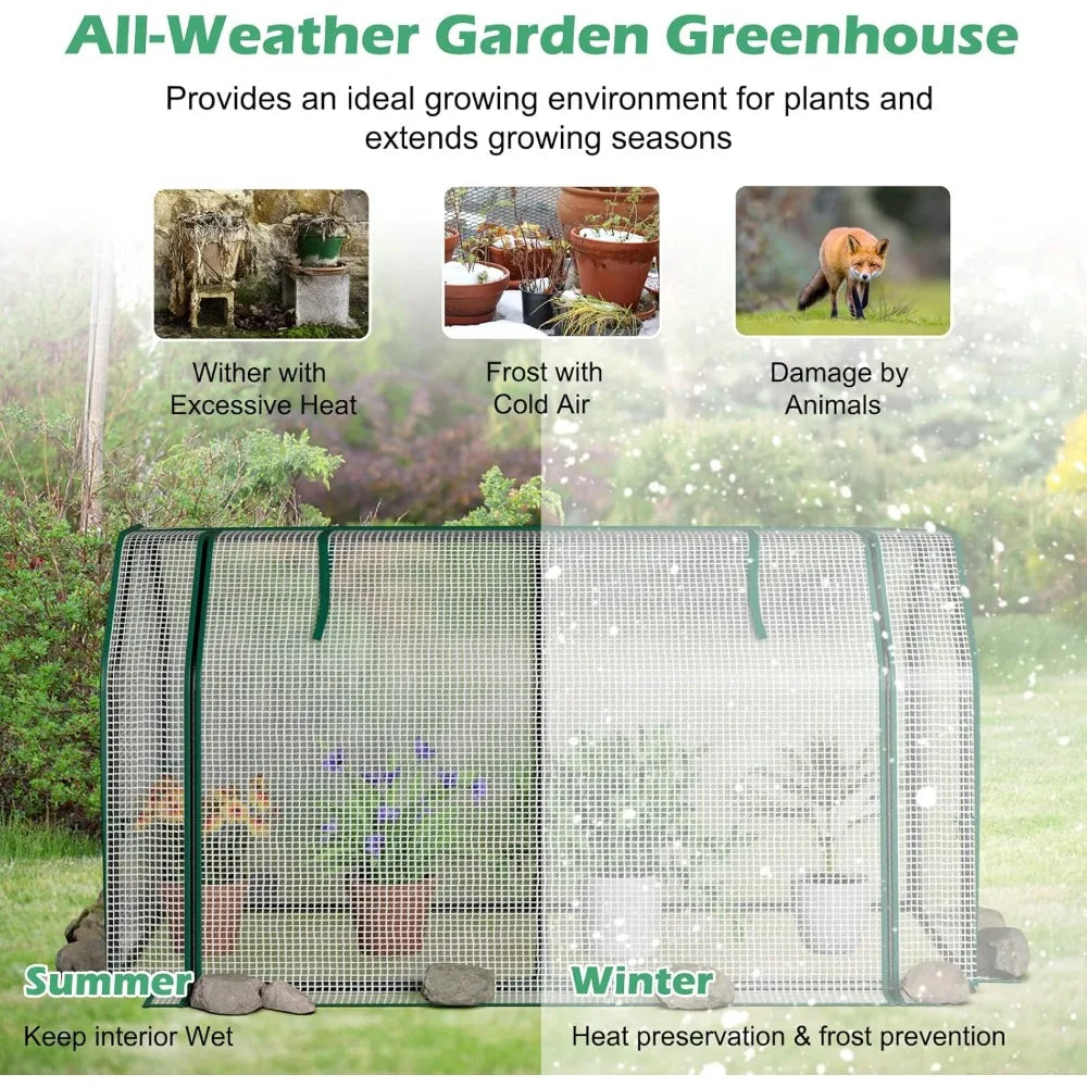 Raised Garden Bed with Greenhouse Cover, Elevated Wooden Planter Box, 48”L x 22”W x 30”H, Outdoor Gardening Planting