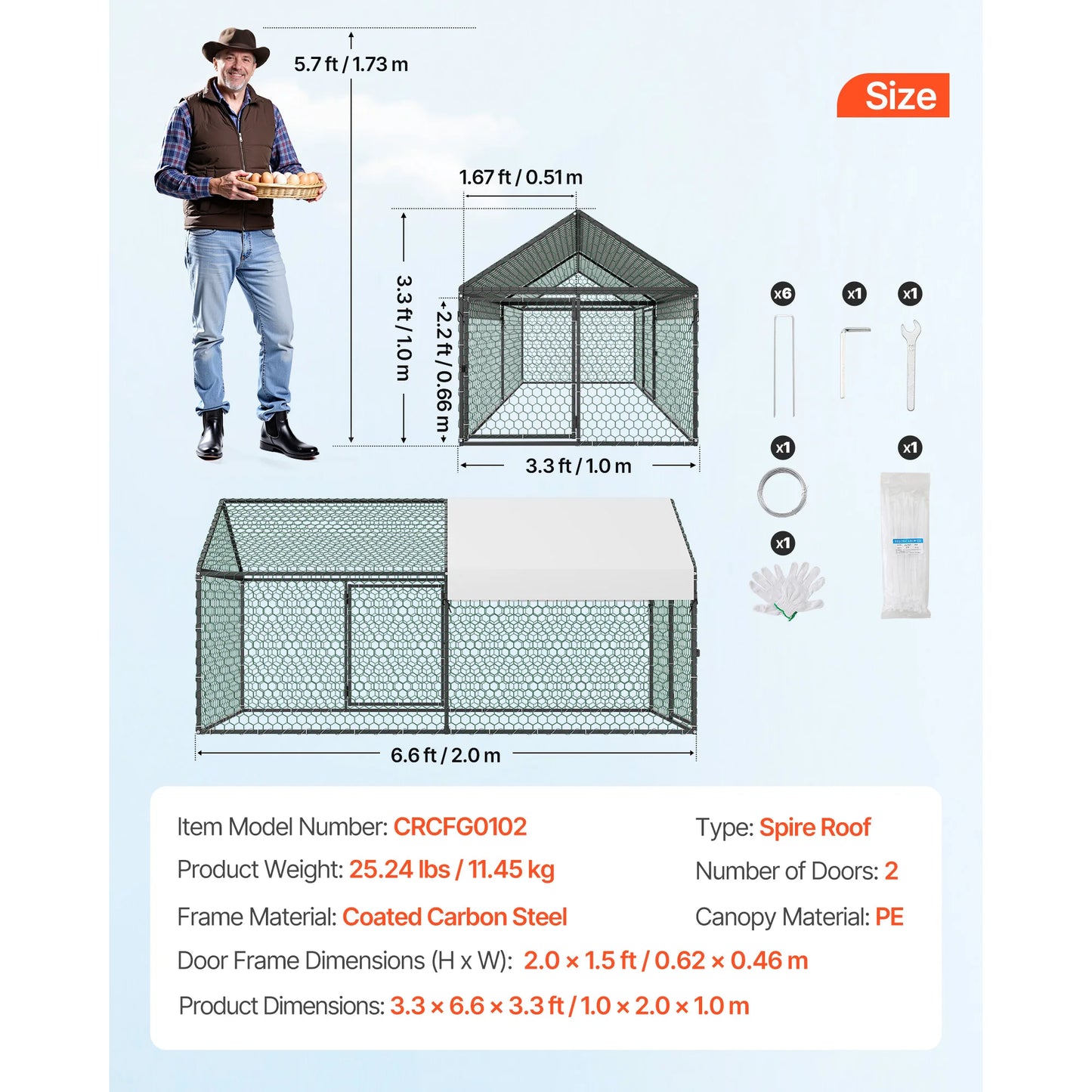 SucceBuy Metal Chicken Coop With Waterproof Cover And Doors