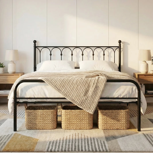 JHK Square Metal Platform Bed Frame With Under Bed Storage