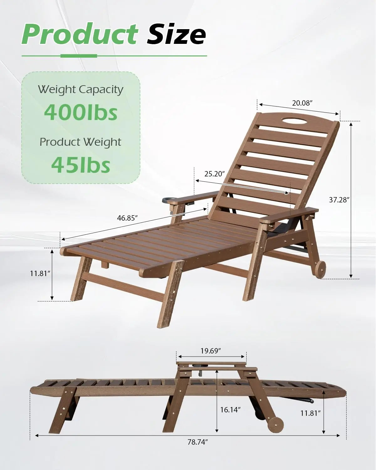 HDPE Outdoor Lounge Chairs Set of 2 Adjustable Pool Chaise