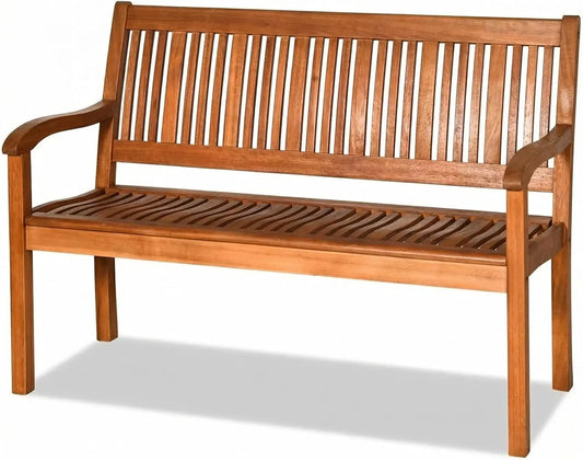 Wooden Bench Outdoor, Curved Armrest & Backrest, Sturdy Outdoor Wood Bench for Garden, Park & Porch, 25" D x 50" W x 36" H