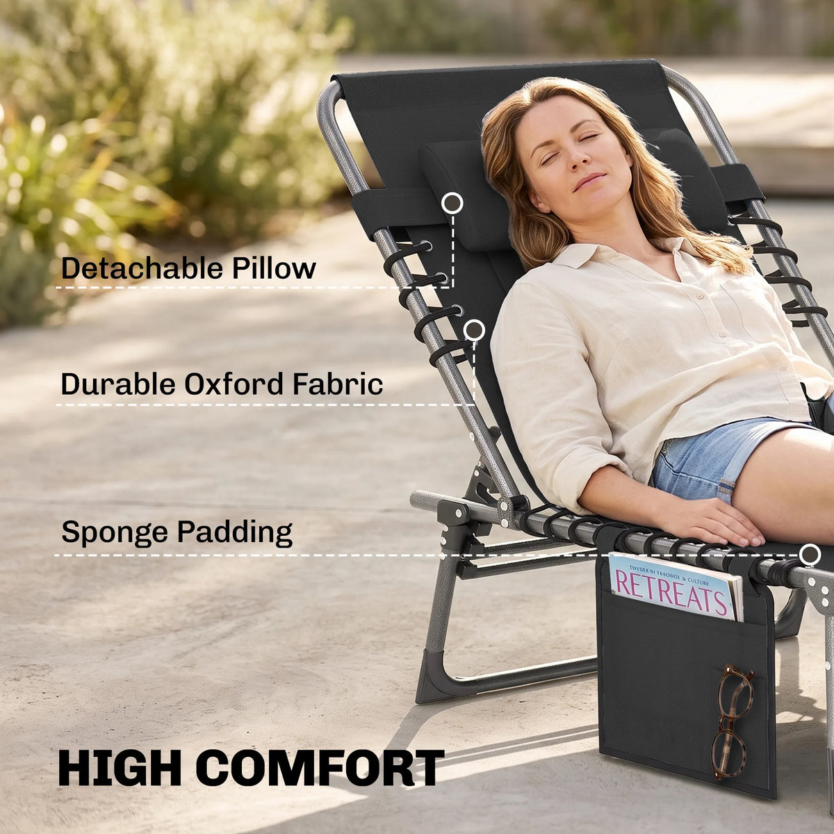 Outsunny Adjustable Folding Reclining Chaise Lounge Chair With Pocket