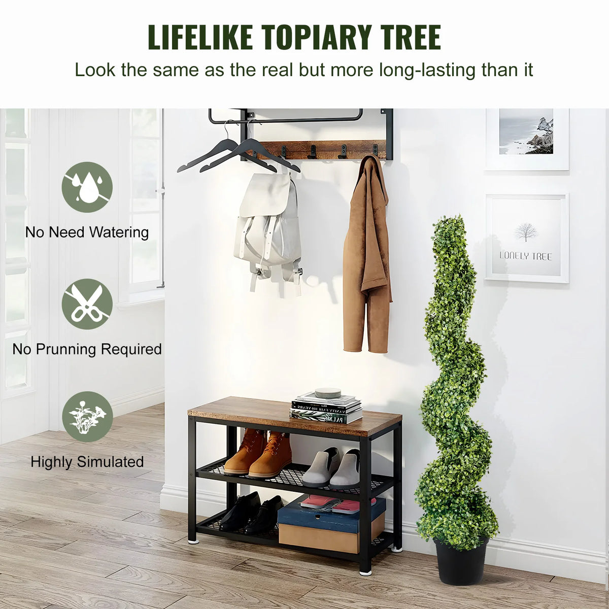 SucceBuy Artificial Boxwood Spiral Topiary Tree Outdoor Decorative Plant