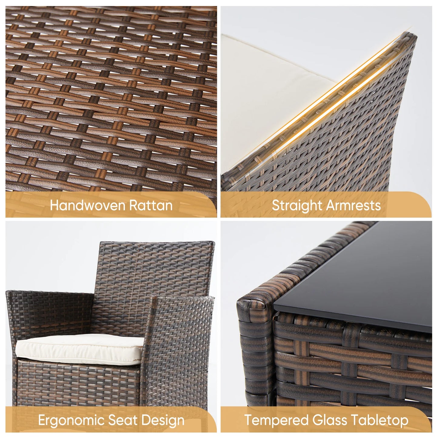 3 Piece Outdoor Patio Furniture Set Rattan Wicker With Glass Table