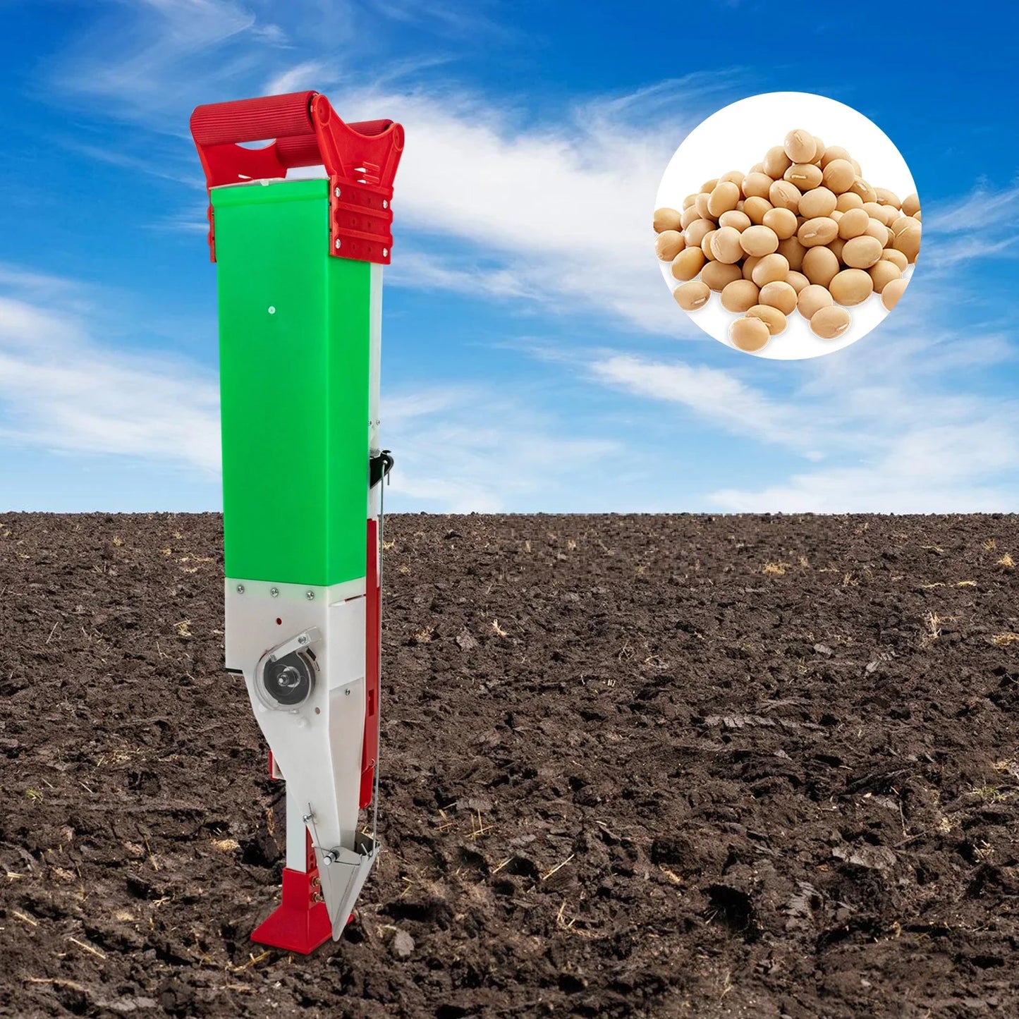 Manual Single Tube Seeder - Adjustable Height & Depth Standing Garden Planter Tool - Soil Planting Set for Vegetables/Flowers