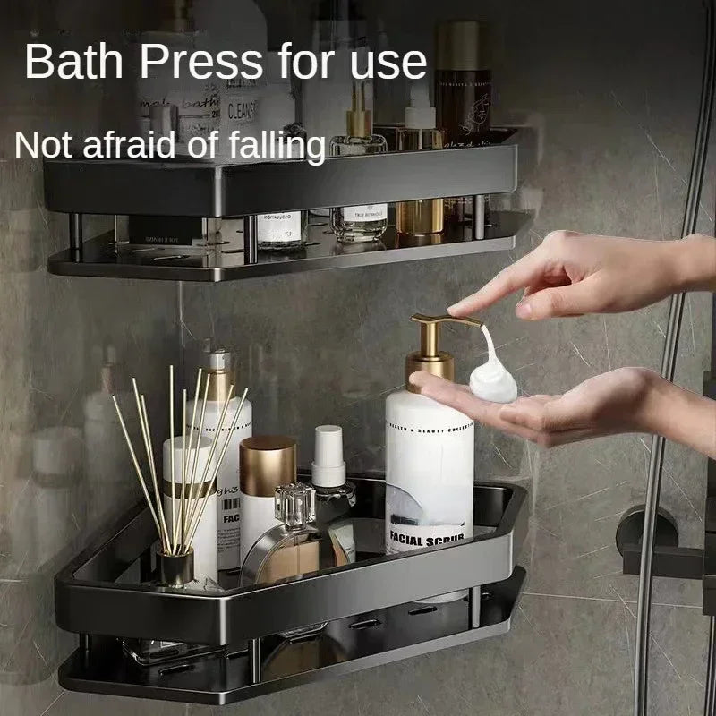 Punch-free Corner Rack Bathroom Shelf Shelves Wall Mounted Shower Storage Aluminum Holder Bathroom Kitchen Organizer Accessorie