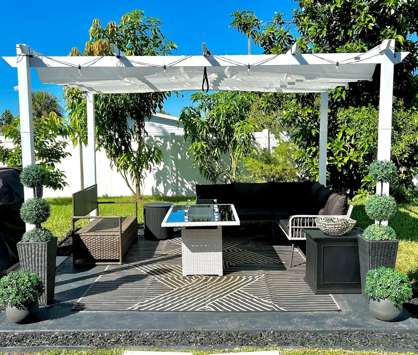 Aluminum Pergola With Retractable Double Canopy Wind Resistant Outdoor