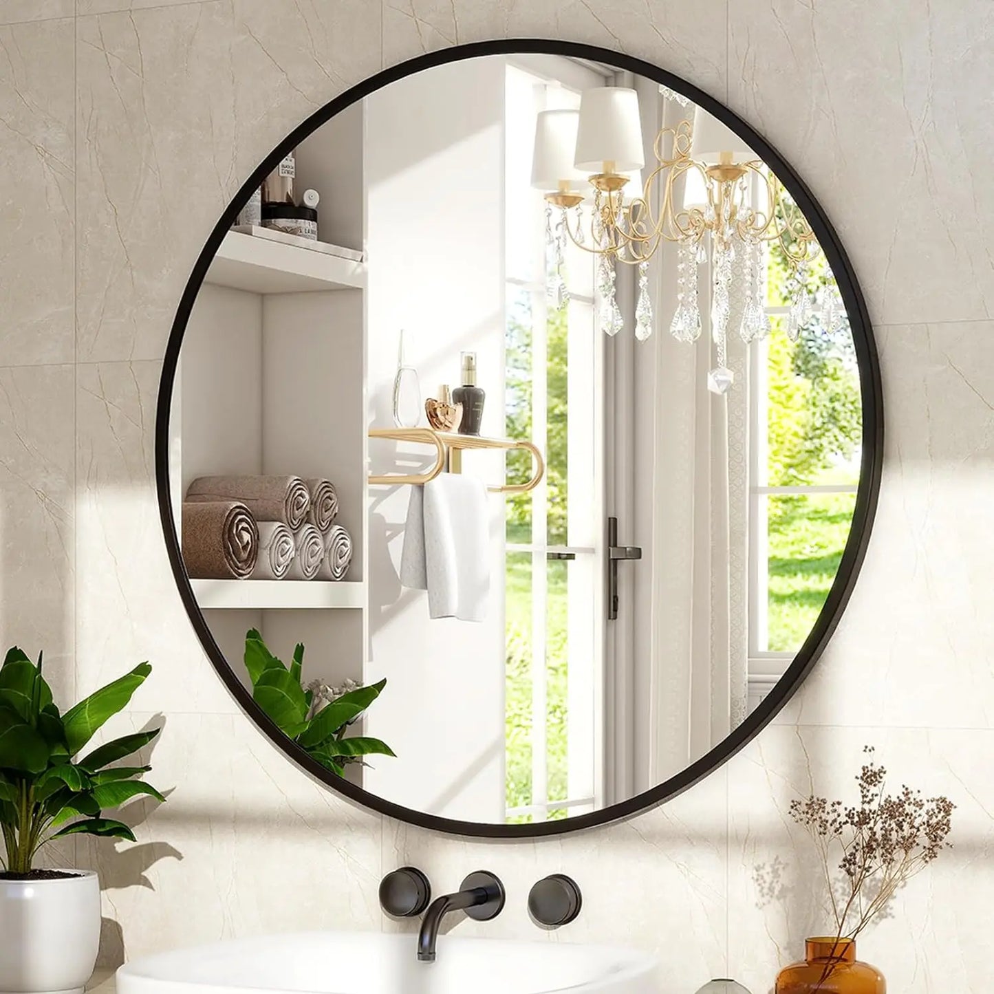 Round Metal Wall Mirror for Entryway and Living Spaces