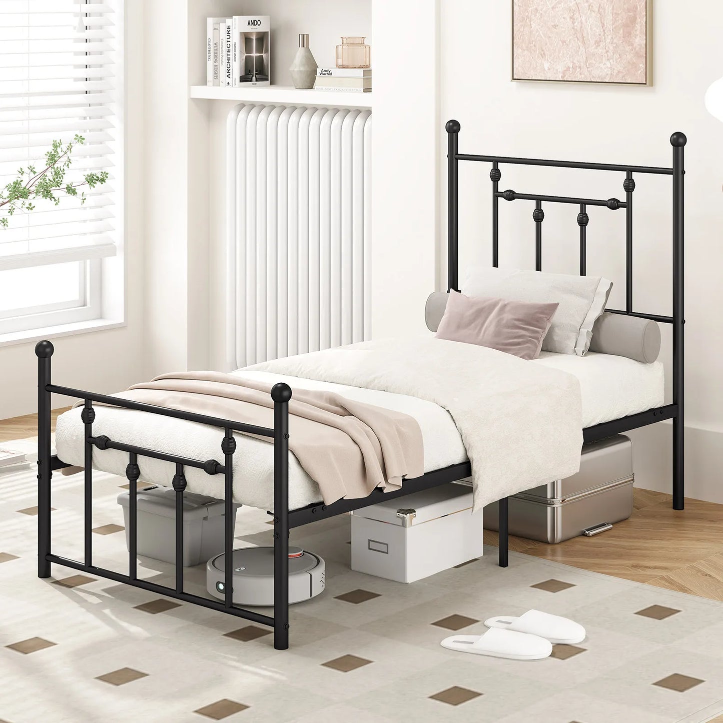 Full/ Queen/ Twin Size Metal Bed Frame w/ Headboard Under-bed Storage Mattress Foundation