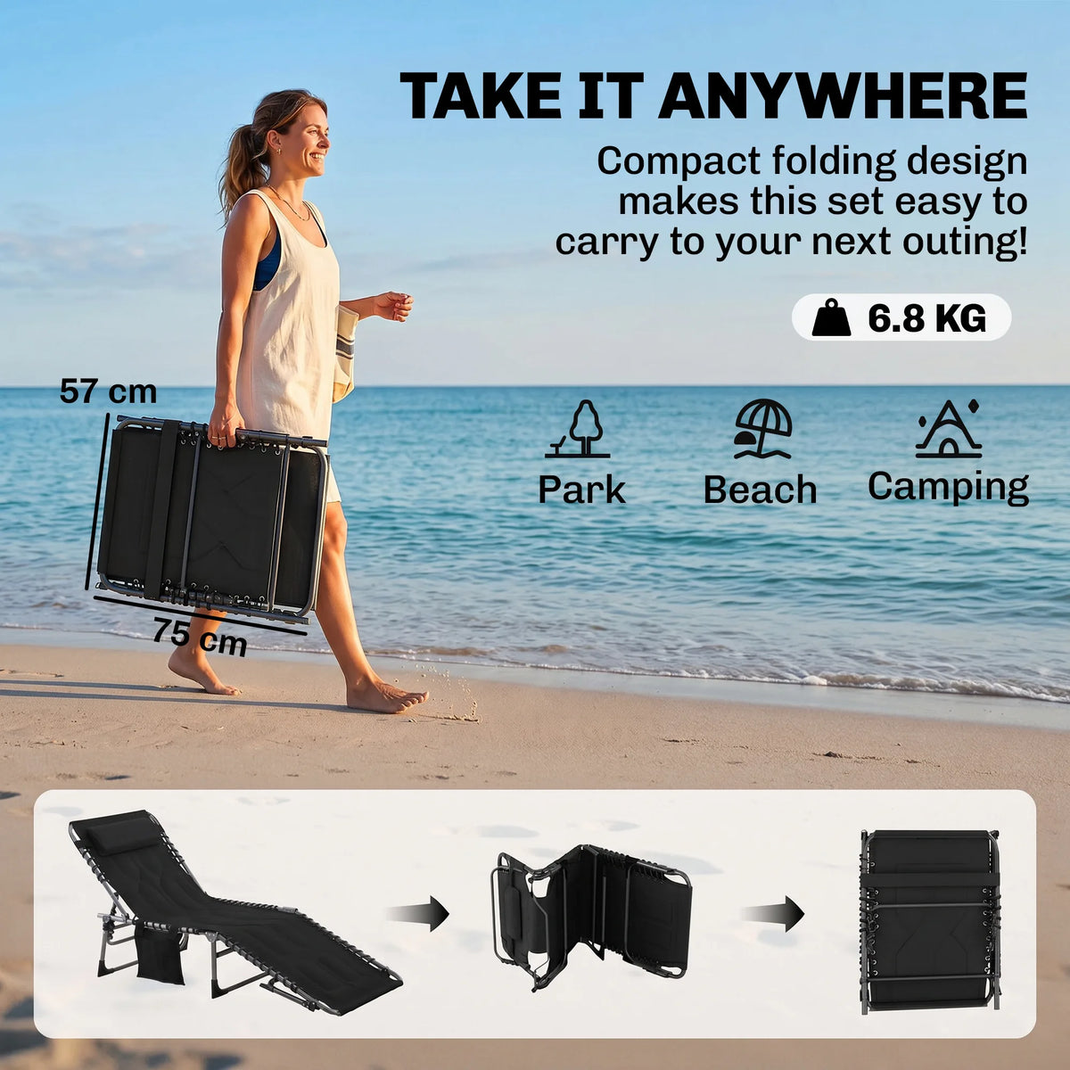 Outsunny Adjustable Folding Reclining Chaise Lounge Chair With Pocket