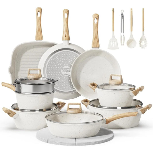 24 Pcs Pots and Pans Set, Non Stick Ceramic Cookware Set with 3 Stockpots, Healthy Non-Toxic, Large Capacity, Induction Compatib