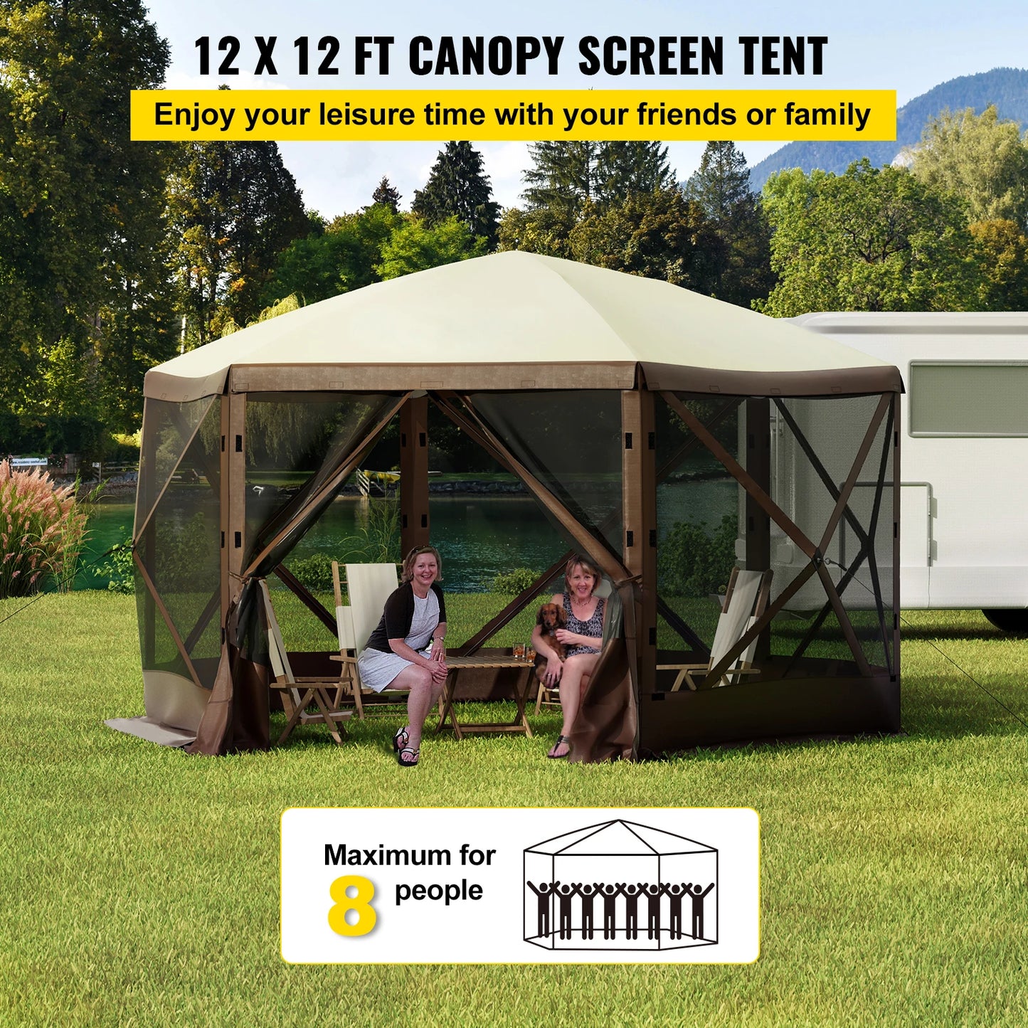 SucceBuy Pop Up Camping Gazebo Tent 6 Sided Sun Shelter
