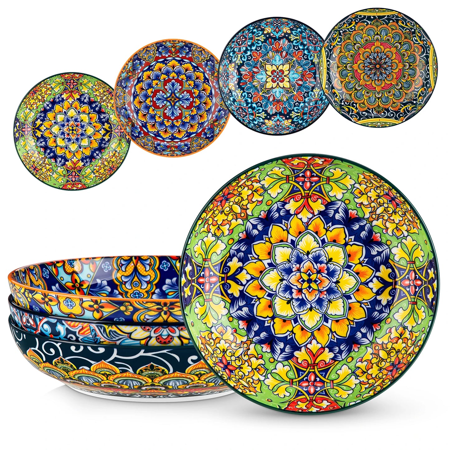 MALACASA Ceramic Bowls Set 4 Piece Pasta Soup Bowls Dishwasher Safe