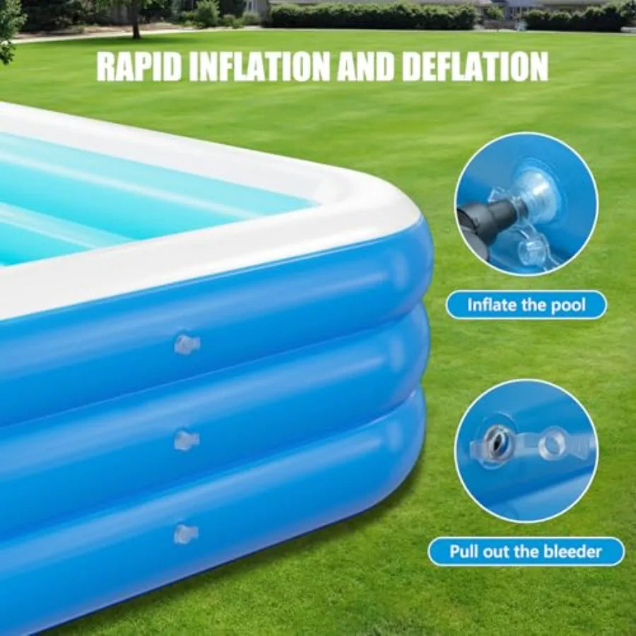 Inflatable Rectangular Family Pool For Adults Backyard Fun