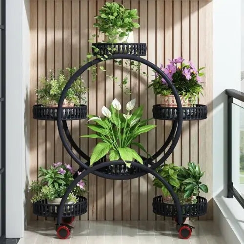 Metal 6-Tier Plant Stand With Wheels For Balcony Outdoor