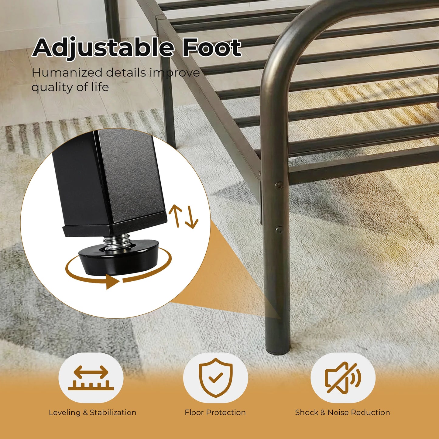 JHK Square Metal Platform Bed Frame With Under Bed Storage