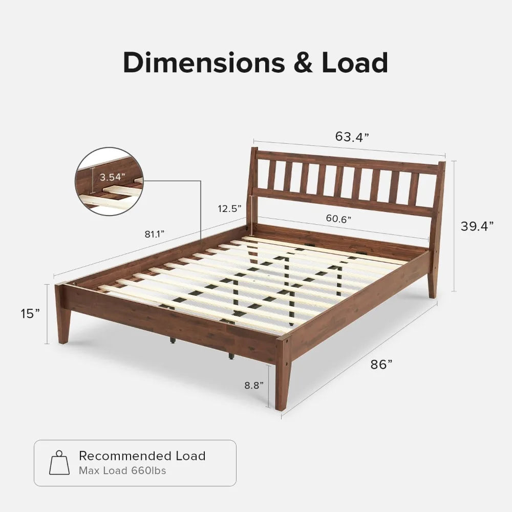 Solid Acacia Wood Platform Bed Frame, Mid Century Modern, Easy Assembly