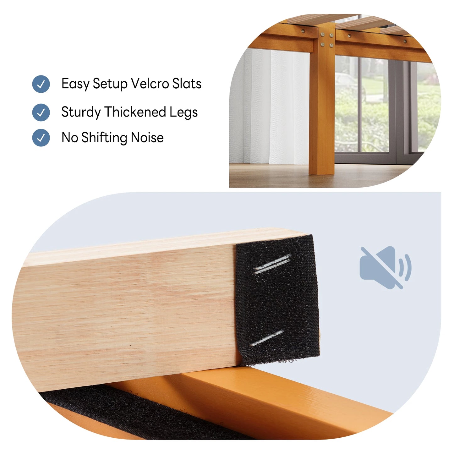 JHK Solid Wood Bed Frame With Sturdy Slat Support 500Lb
