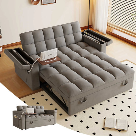 Modern Velvet Foldable Sofa Bed With Usb Charging And Storage