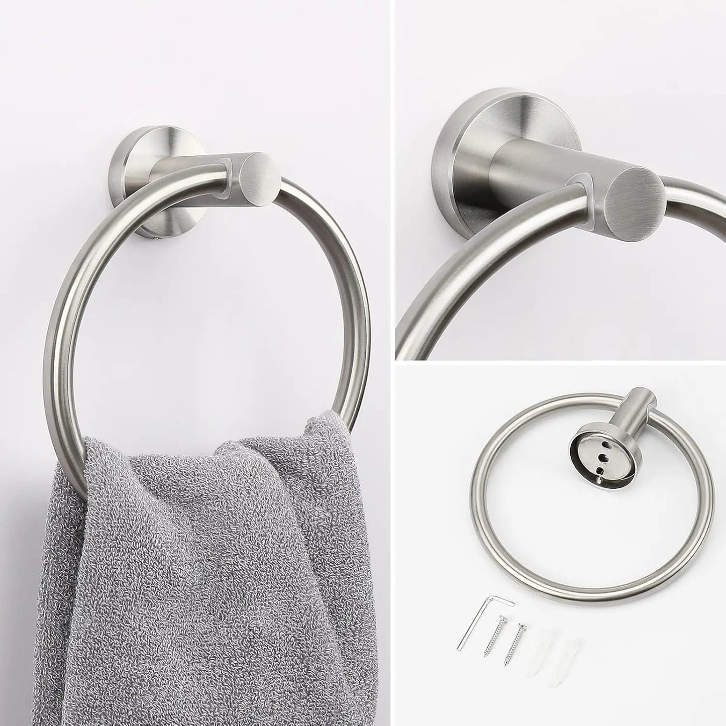 Bathroom Towel Ring and Toilet Paper Holder Set, Brushed Nickel Stainless Steel, Wall Mounted