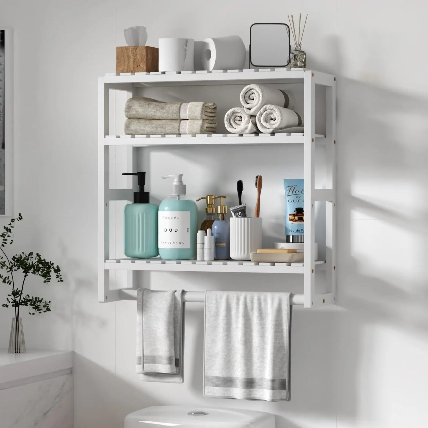 XIUWO Over The Toilet Storage Shelf 3 Tier Wall Mounted Organizer