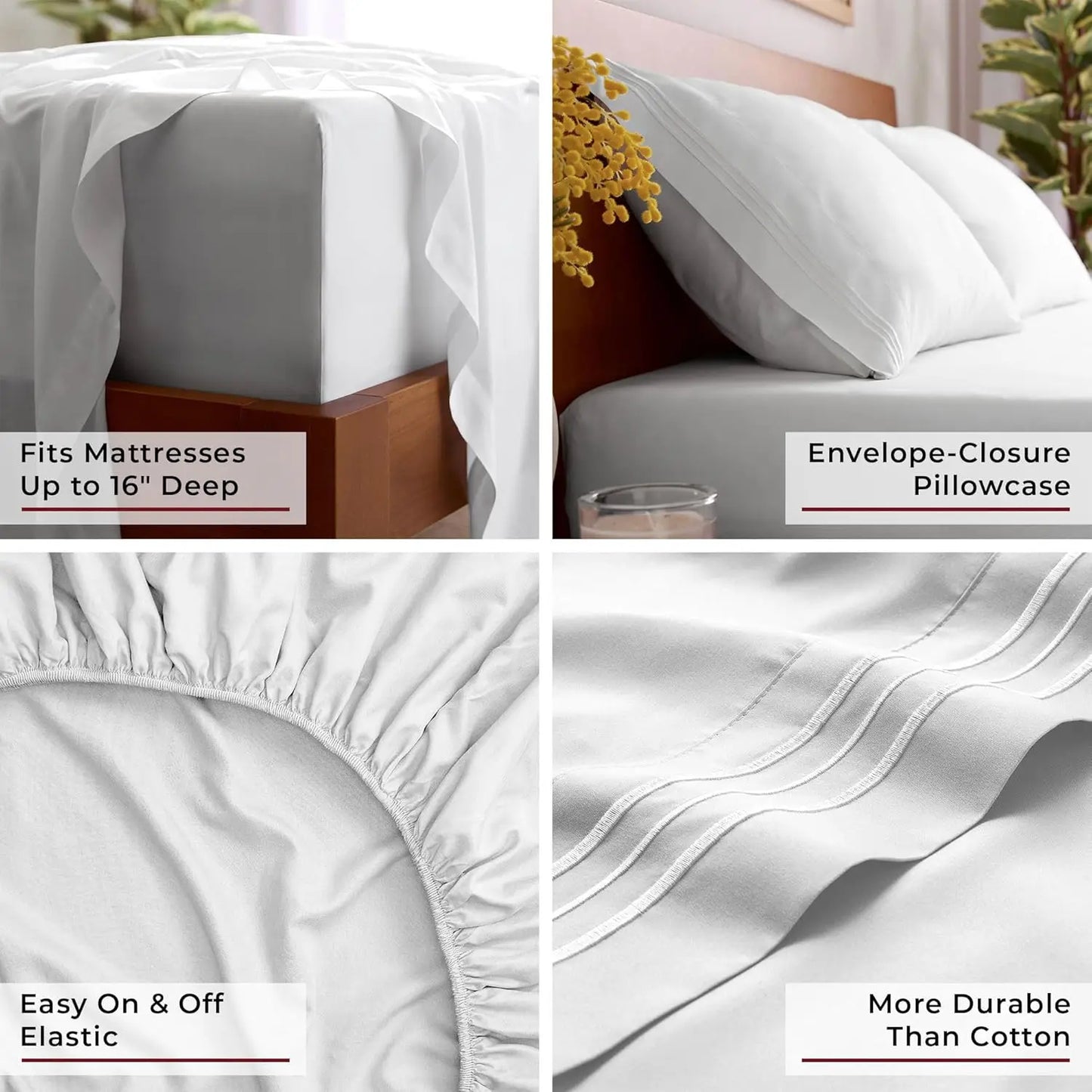 Hotel Luxury Queen Sheet Set 4 Piece Polyester Cotton Cooling Stain Resistant