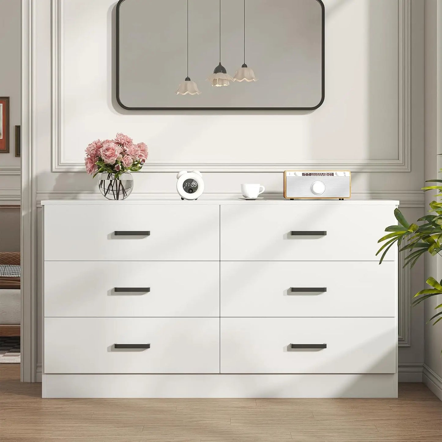 Modern 6 Drawer Dresser With Deep Drawers And TV Stand