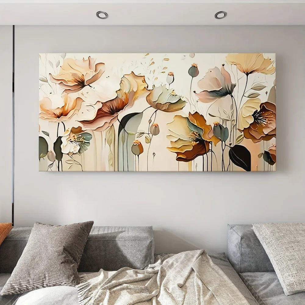 Abstract Floral Canvas Art With Pine Frame For Home Decor