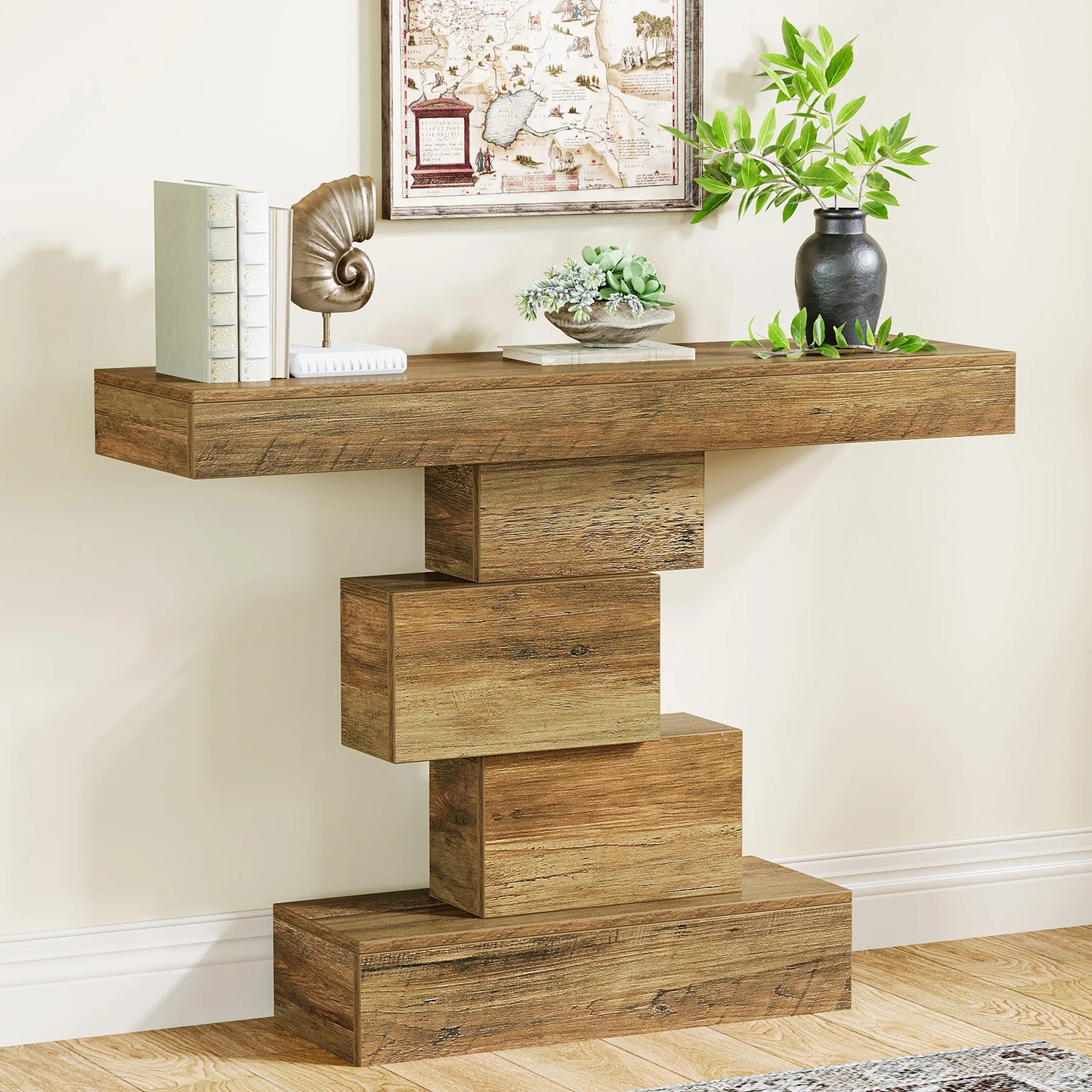 Tribesigns Farmhouse Industrial Console Table With Geometric Base