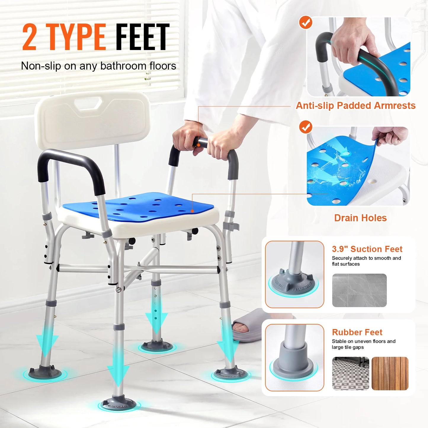 SucessBuy Adjustable Height Shower Seat Bench For Elderly