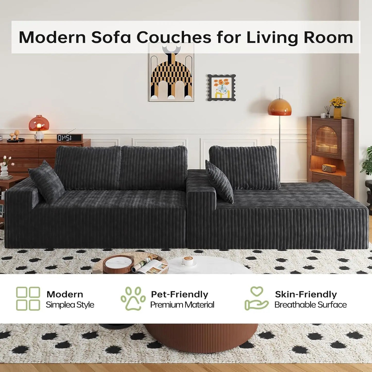 Modular Sectional Sofa Chaise With Removable Washable Covers Pillow Backrest