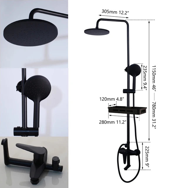 KEMAIDI Rainfall Shower Bathtub Faucet Set With Mixer And Shelf
