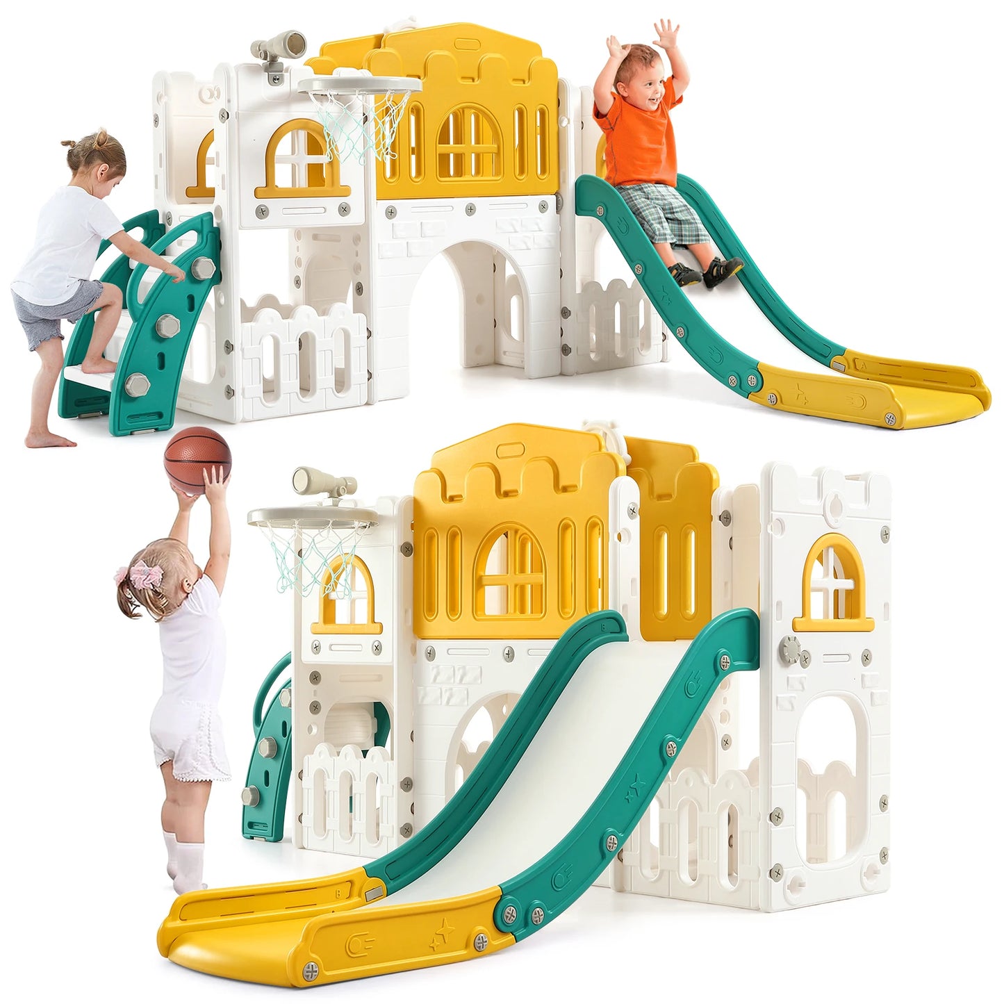 Toddler Indoor Playground Slide With Basketball Hoop