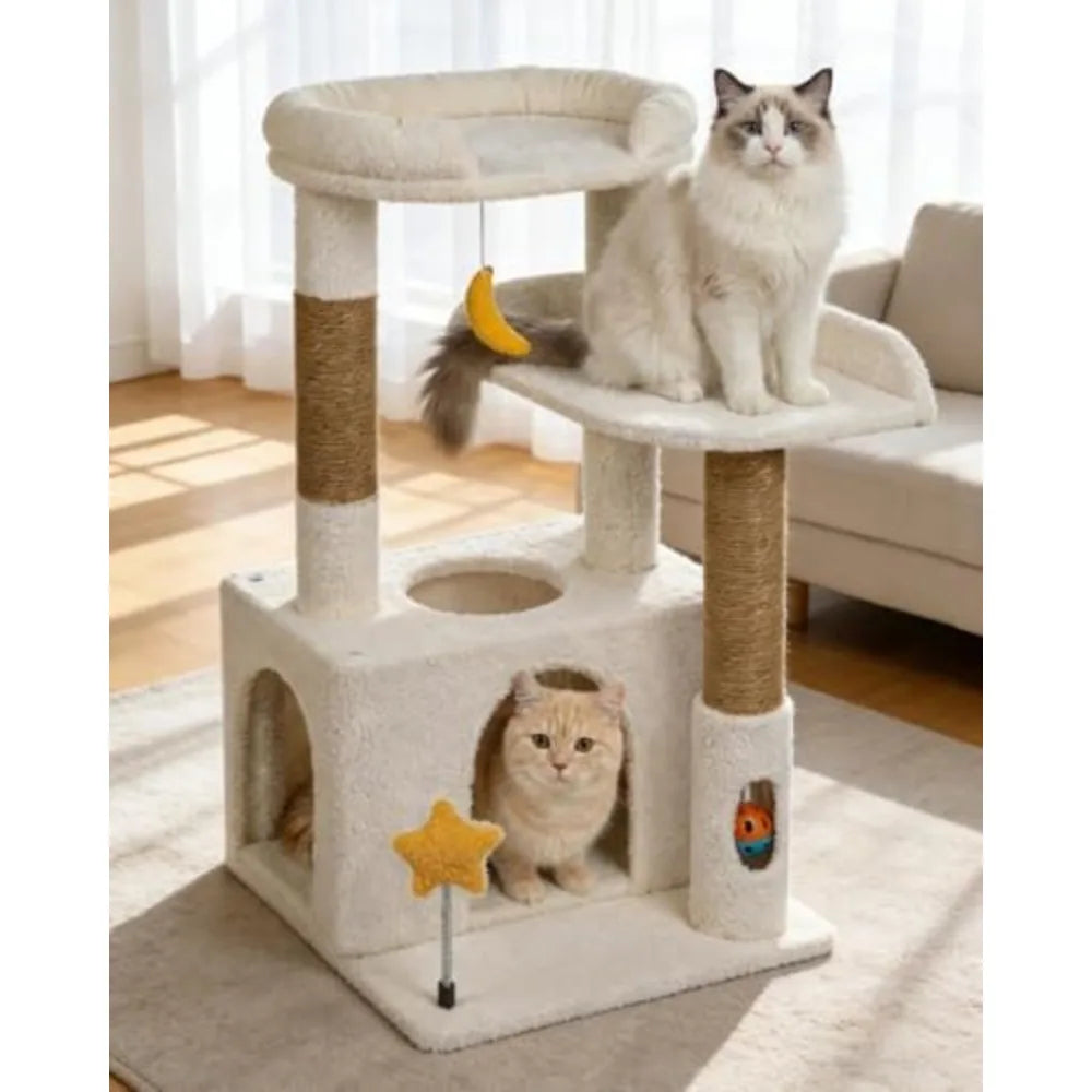 NBVCX Double-Tier Cat Tree With Condo, Hammock, Sisal Posts