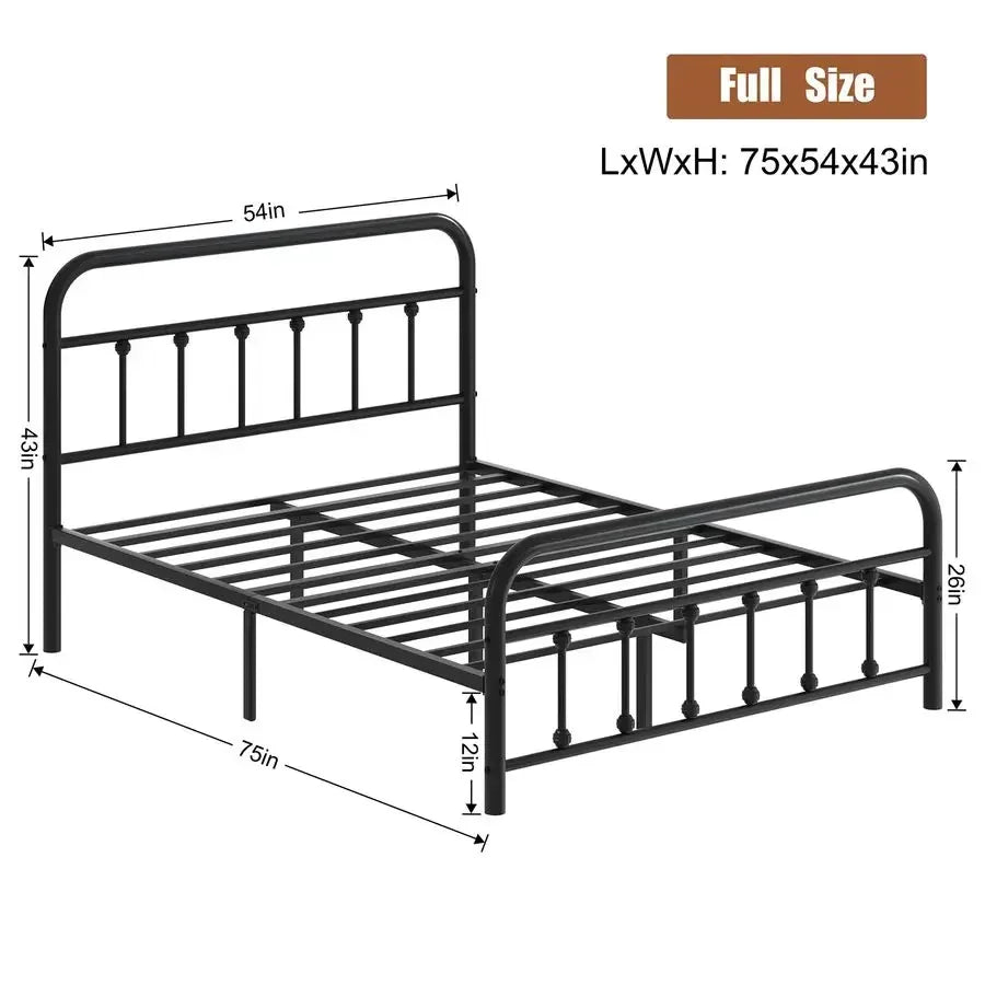 Full Size Metal Platform Bed Frame with Headboard amp Footboard, Steel Slat Mattress Foundation, Under Bed Storage, NoiseFree,