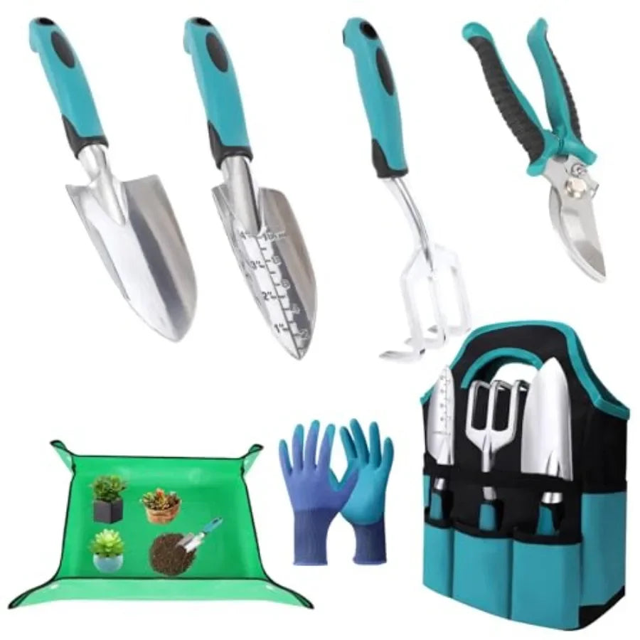 Garden Tools Gardening Tool Set with NonSlip Handles Lightweight Aluminum Alloy RustProof Gardening Hand Tools with Gloves Idea